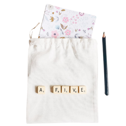 Cotton Calico drawstring bags used for eco-friendly packaging. Available in different sizes & colours. A5 bag 