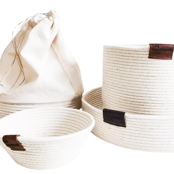 Cotton Rope Utility Baskets/ Planters and bowls. Group Photo. 