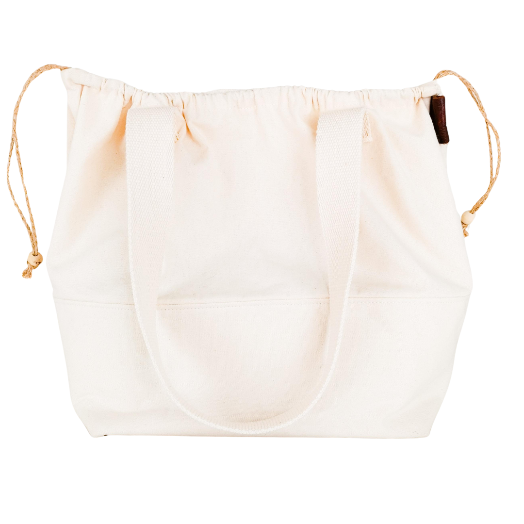 Drawstring Cotton Canvas Tote Bag - View top and inside
