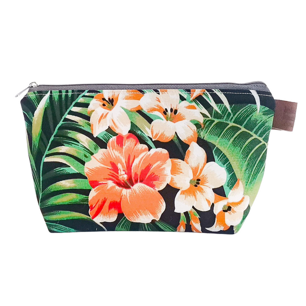 Lined Fabric Cosmetic zipper pouch made with Summer Palm printed fabric